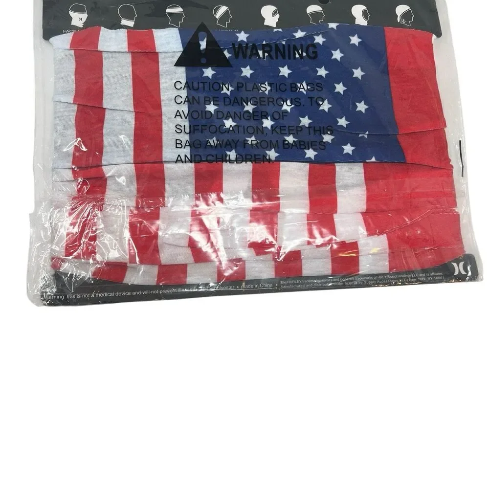 Hurley Neck Gaiter Face Mask Mens American Flag Bandana Headband Activewear